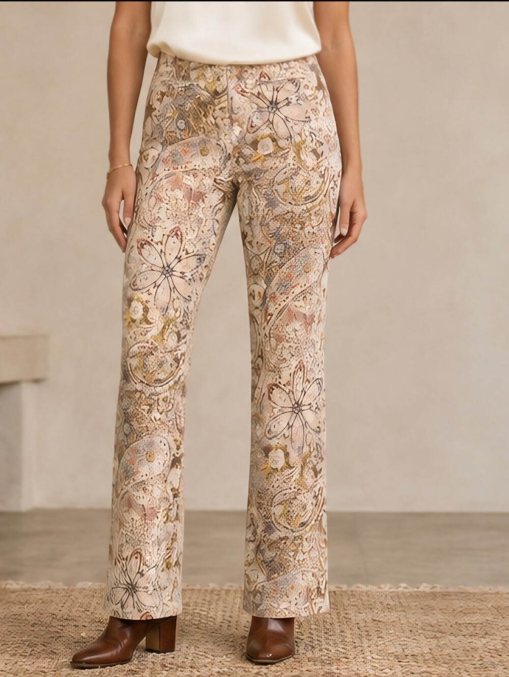 Etcetera Floral Paisley Cotton Velveteen Pants Size 10 Y2K